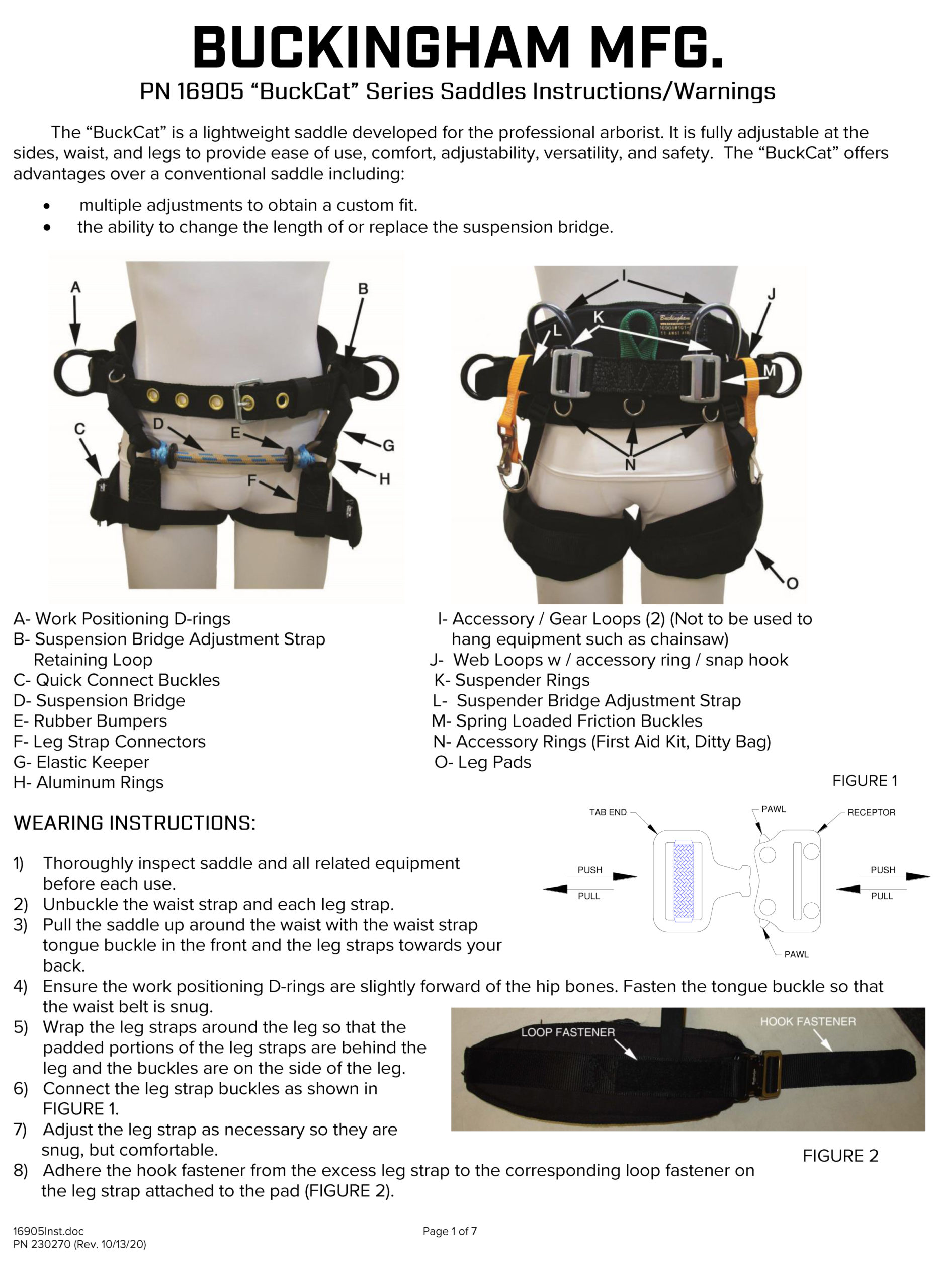 16905 Series Buckcat” Saddle Instructions 230270 Buckingham Instructions And Warnings