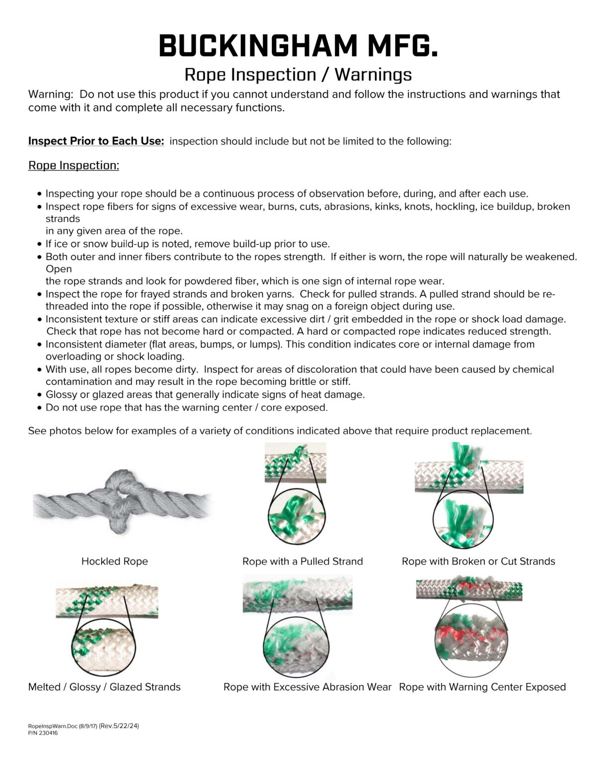 Warning Wire Rope Label Rope Instructions & Warnings – 230416 | Buckingham – Instructions ...