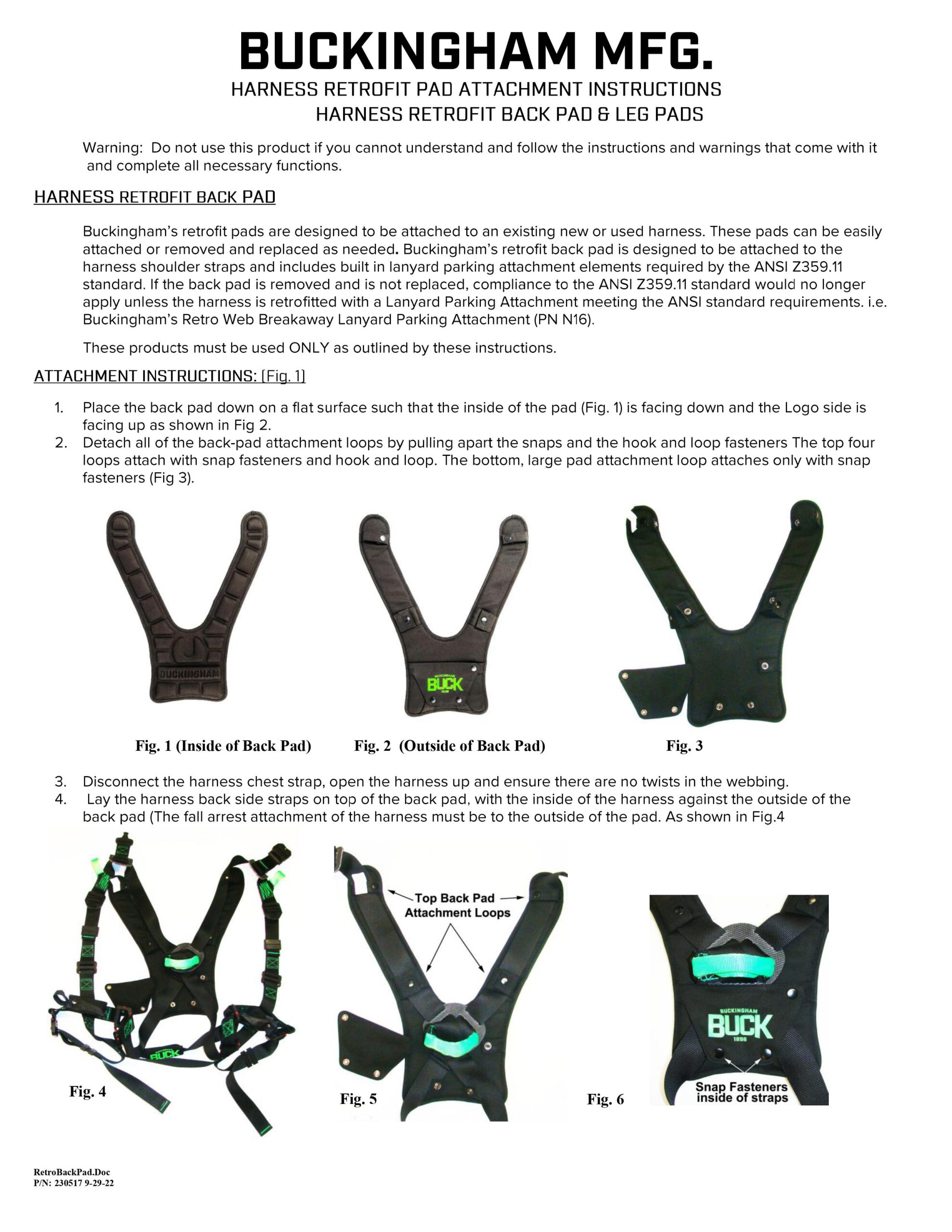 Harness Retrofit Pad Attachment Instructions 230517 Buckingham